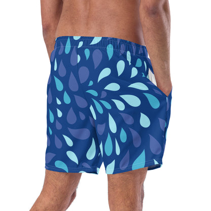 Men's Navy and Cyan "Raindrop" Print Swim Shorts – Tailored Mid-Short Swimsuit with Retro-Modern Graphic Print - FelinDesign