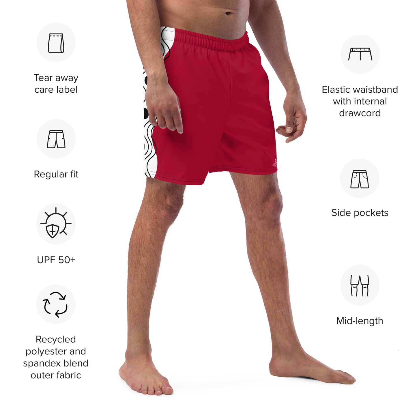 Recycled Swim Trunks Swim Trunks FelinDesign Sinus Collection Red - FelinDesign