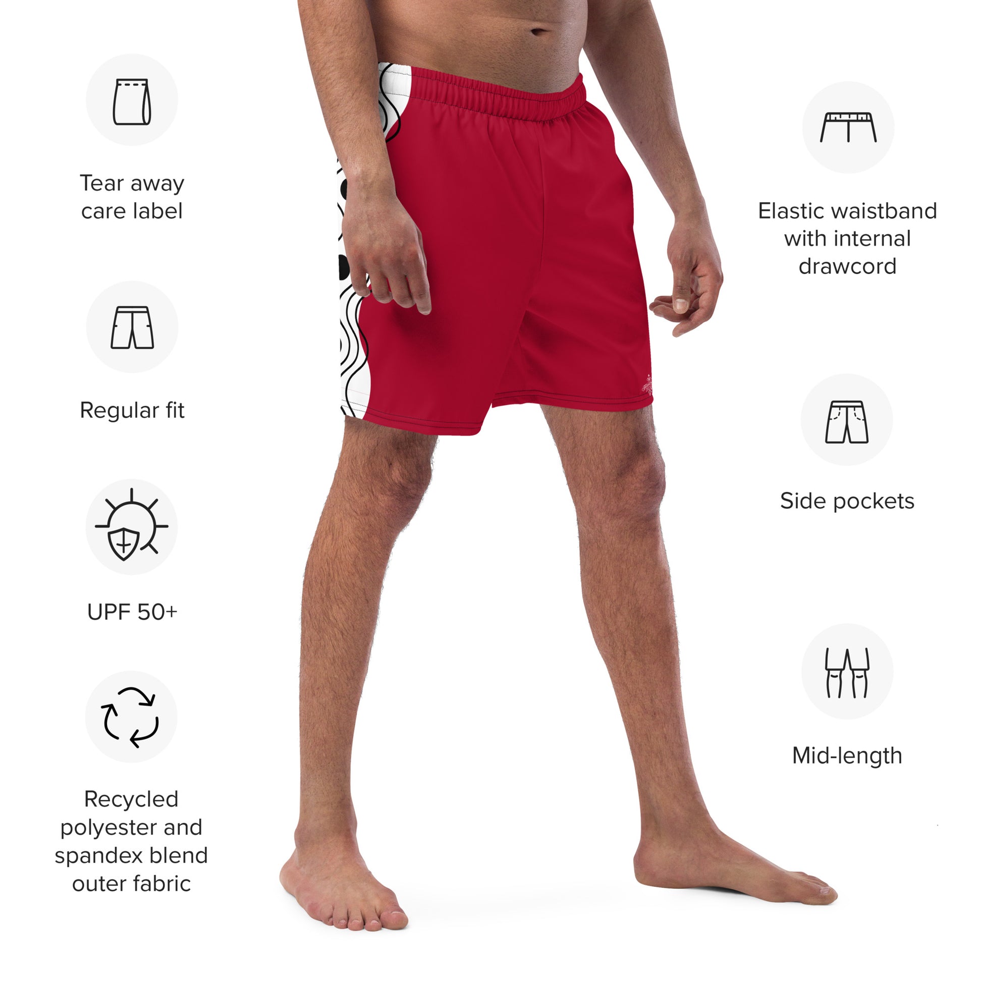 Recycled Swim Trunks Swim Trunks FelinDesign Sinus Collection Red - FelinDesign