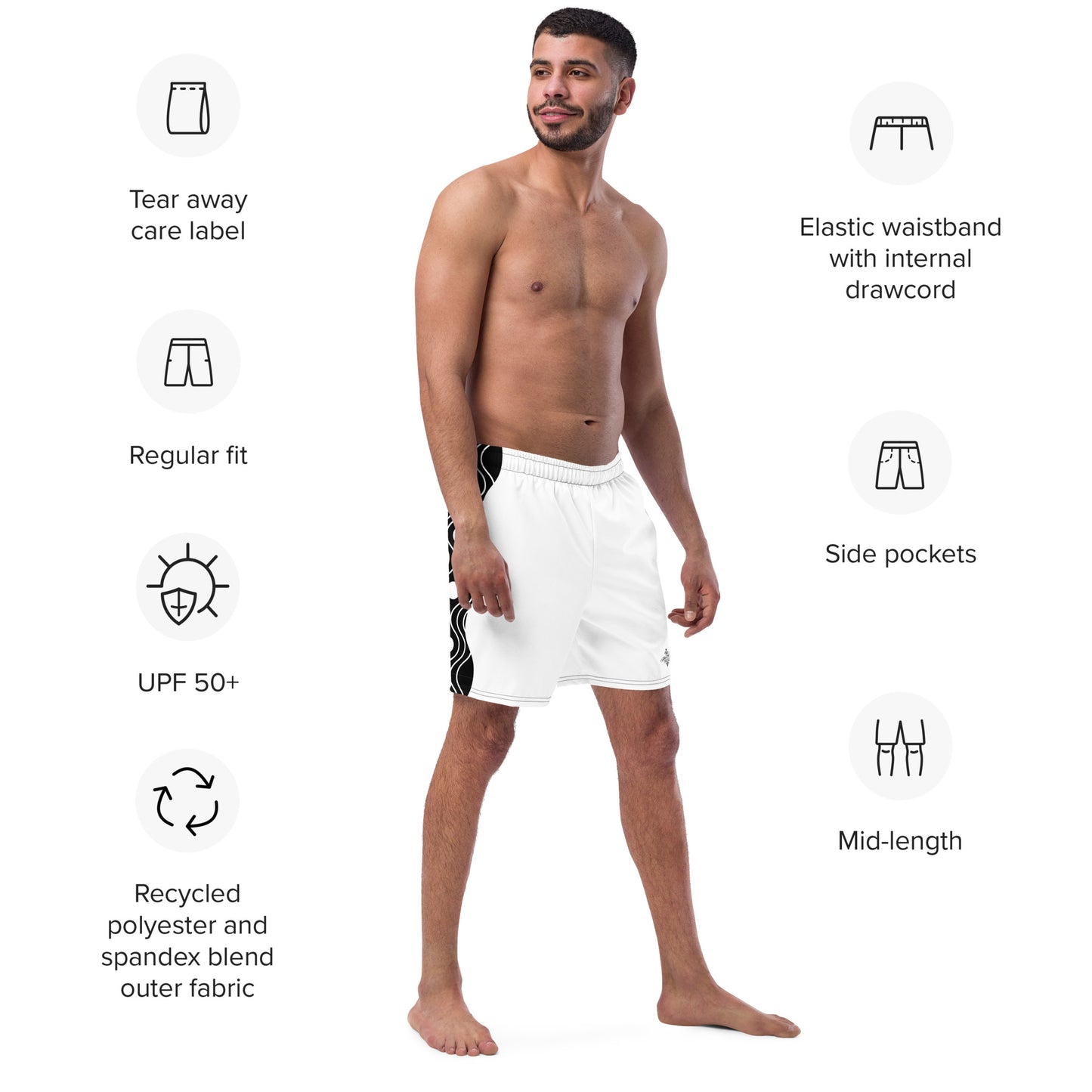 Recycled Swim Trunks FelinDesign Sinus Collection White - FelinDesign