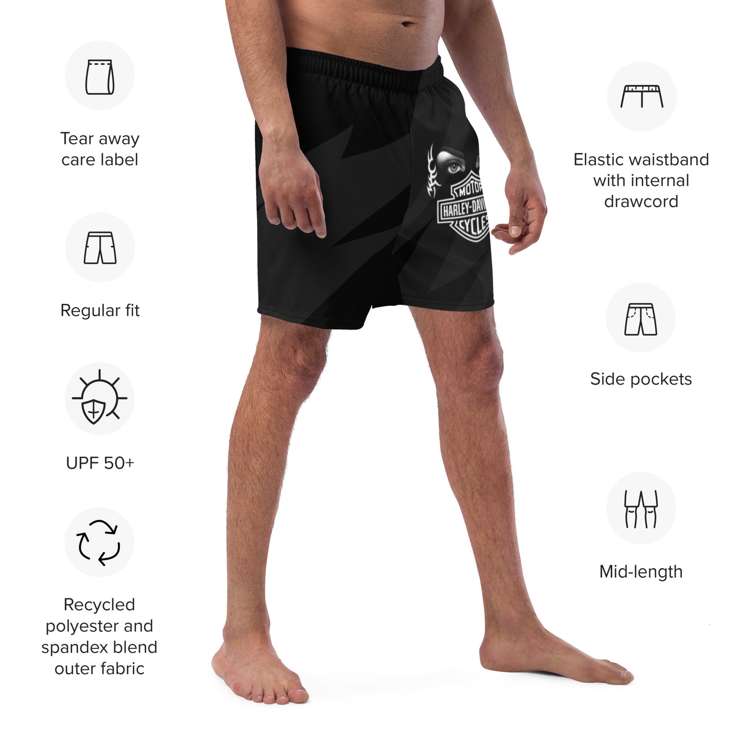 FelinDesign Harley Davidson Men’s Swimsuit Black 2025 Stylish Motorbike Logo Swim Trunks Beachwear Summer - FelinDesign