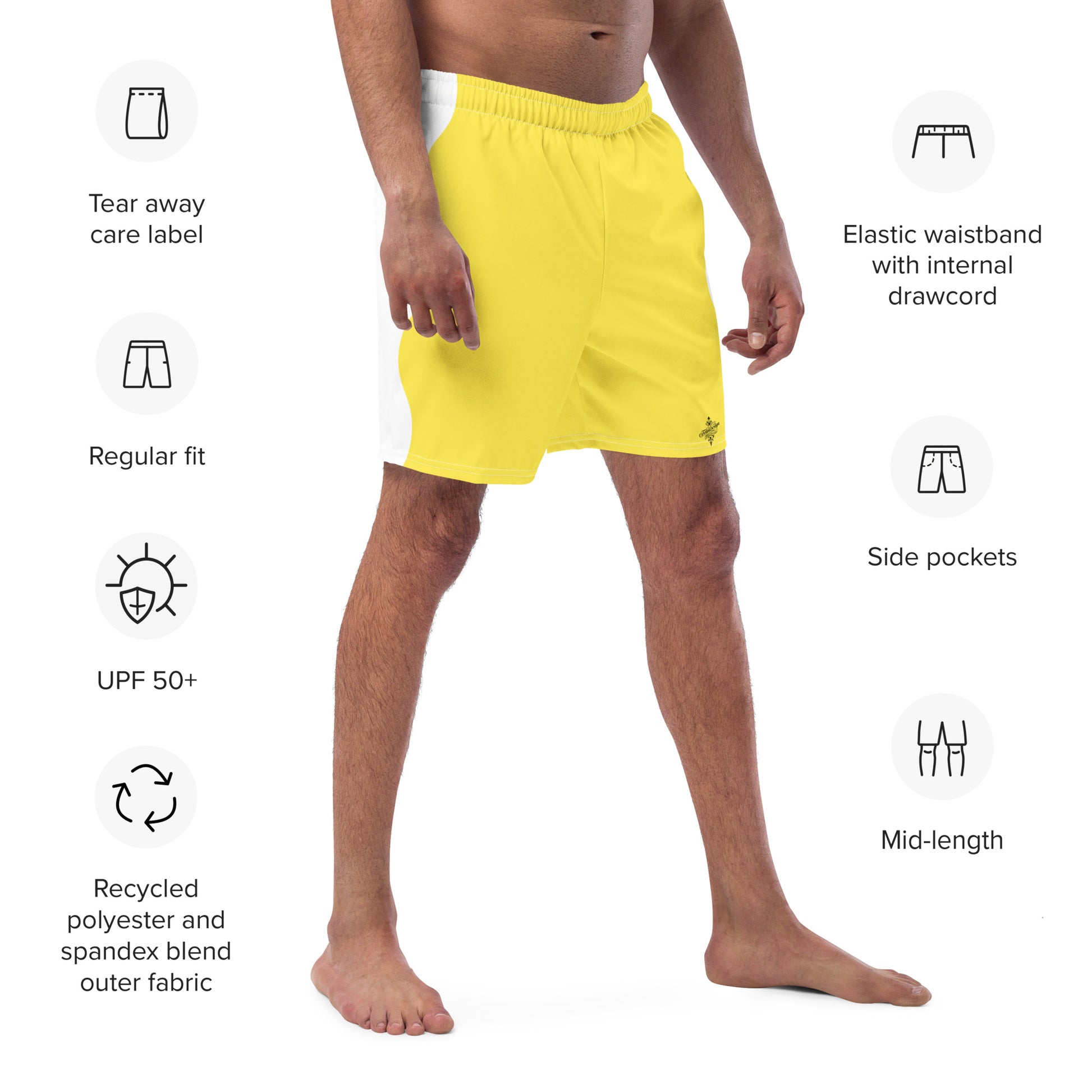 Recycled Swim Trunks Yellow White side FelinDesign - FelinDesign