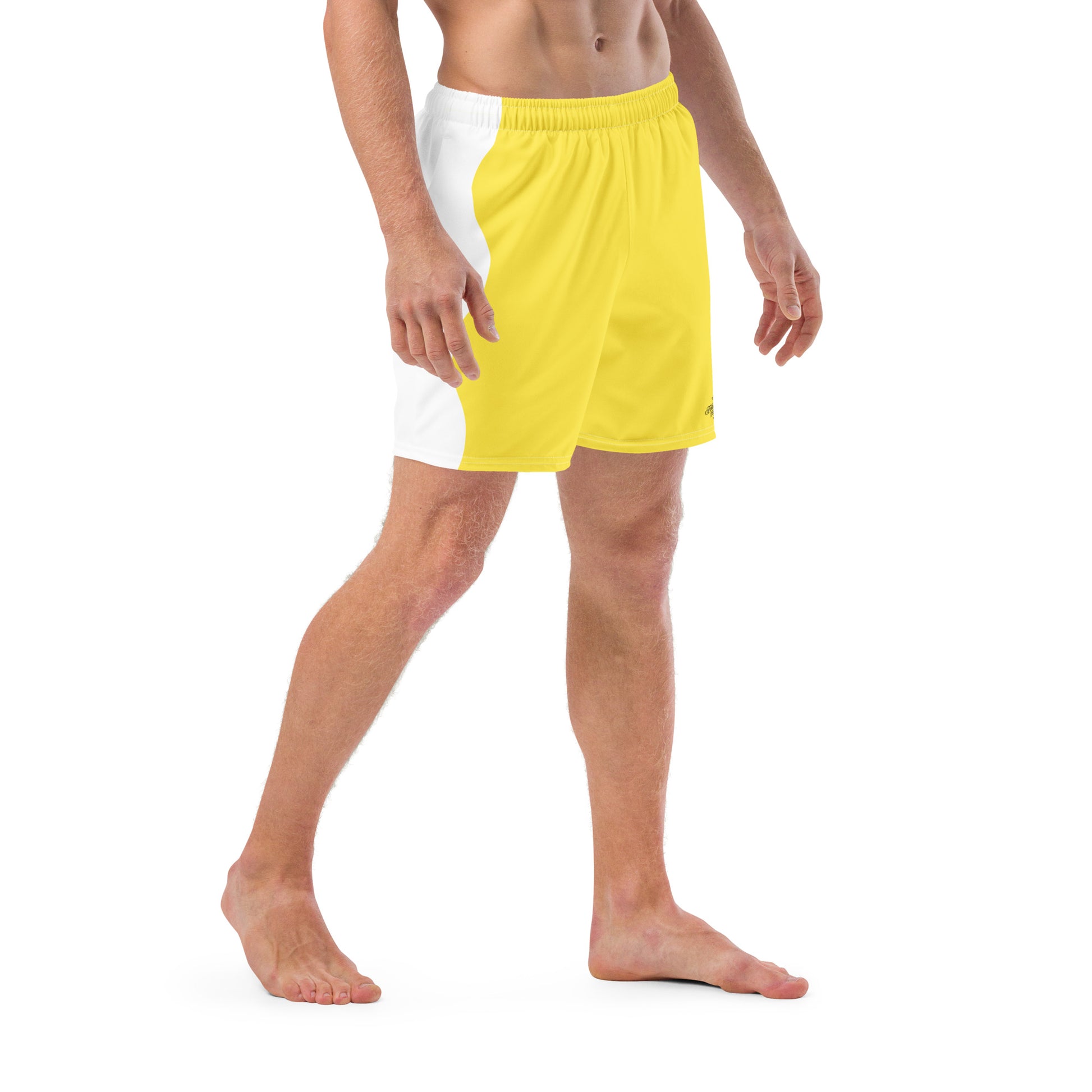 Recycled Swim Trunks Yellow White side FelinDesign - FelinDesign