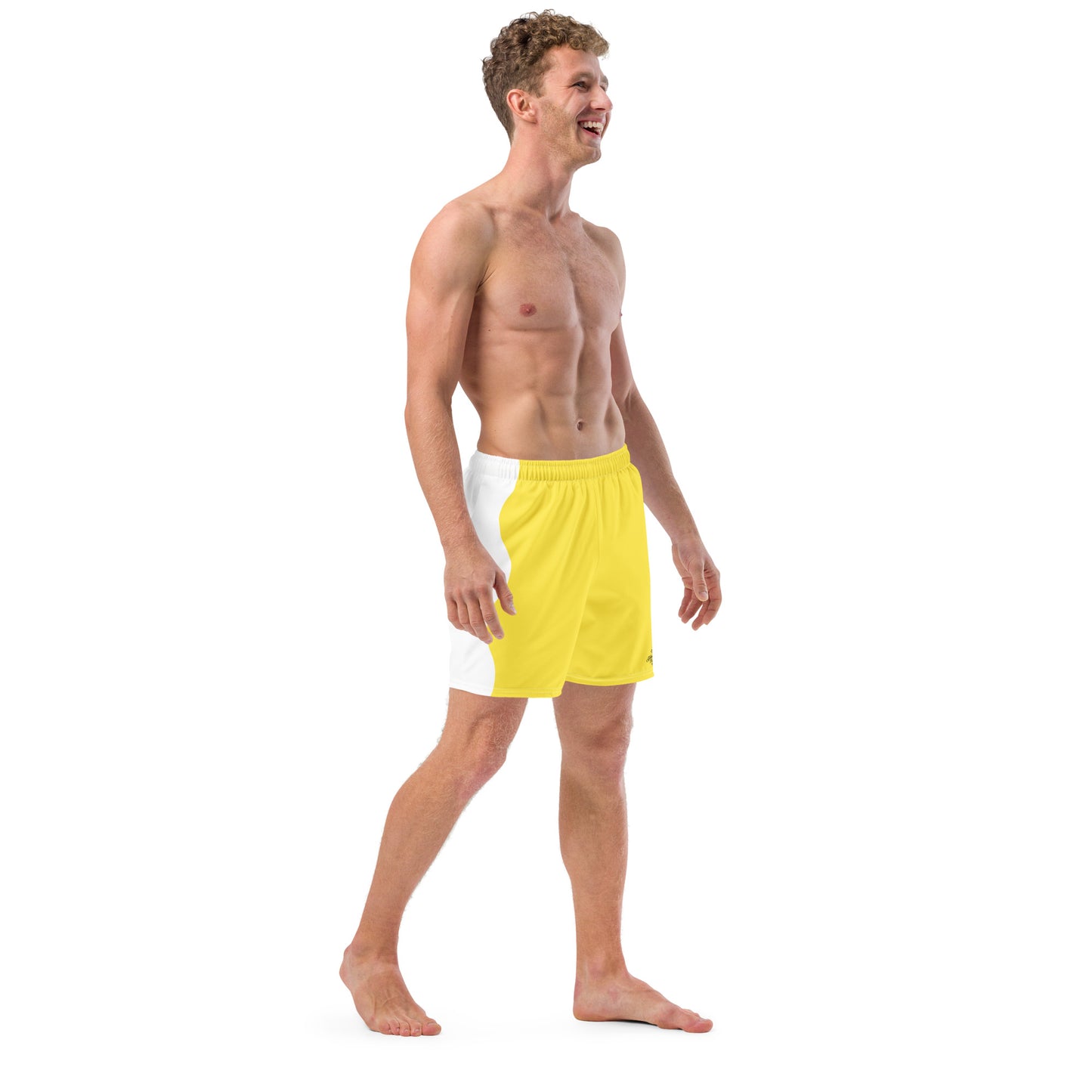 Recycled Swim Trunks Yellow White side FelinDesign - FelinDesign
