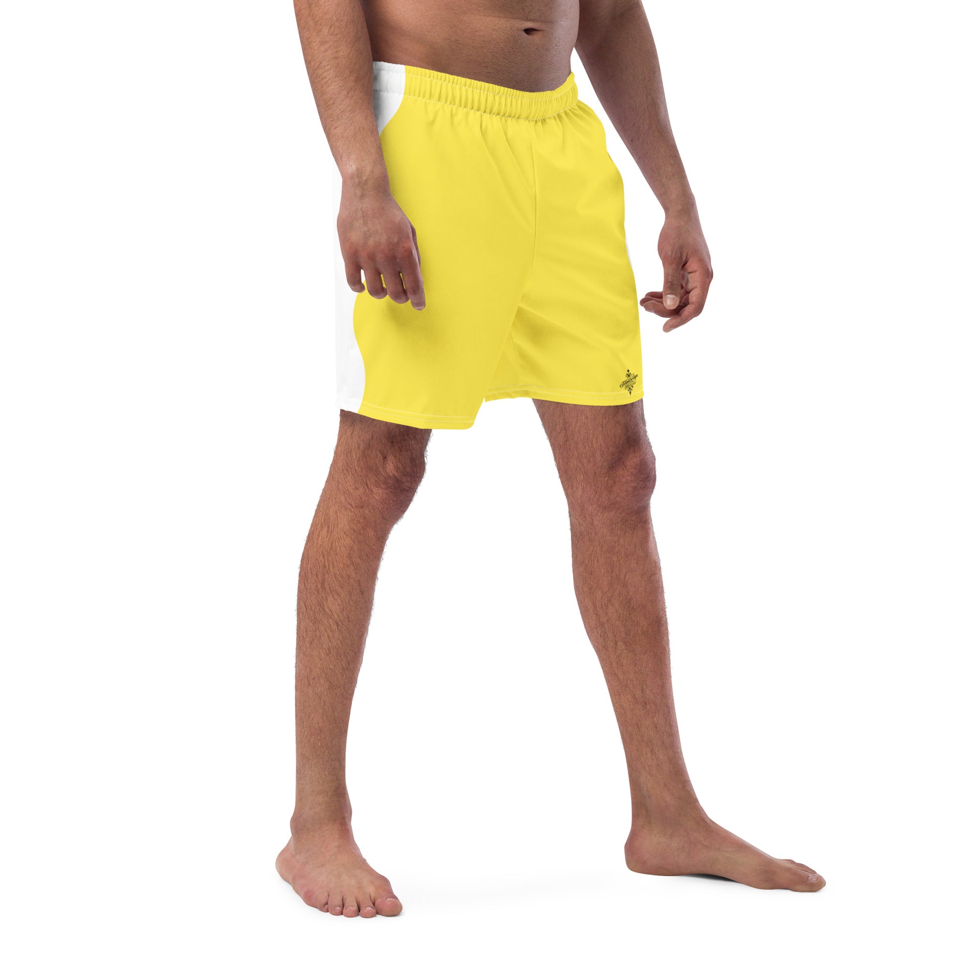 Recycled Swim Trunks Yellow White side FelinDesign - FelinDesign