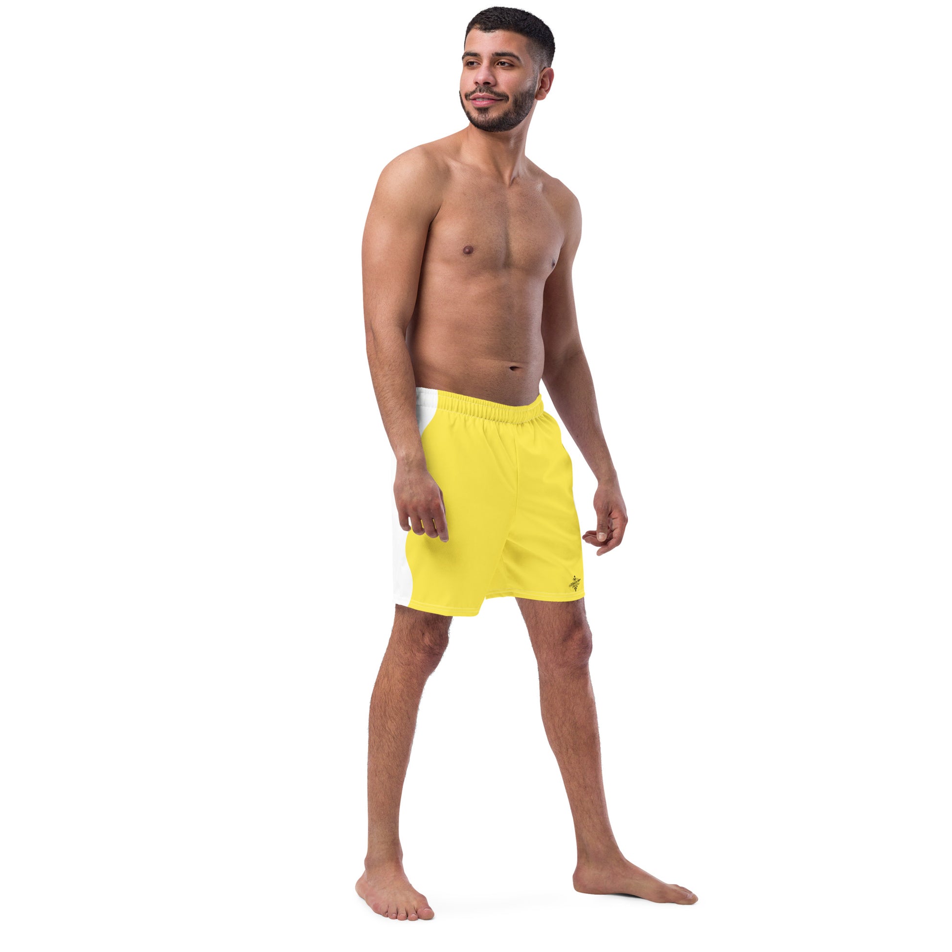Recycled Swim Trunks Yellow White side FelinDesign - FelinDesign