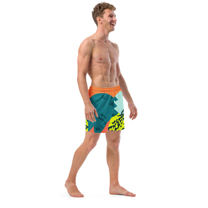 Recycled Swim Trunks FelinDesigns Multicolored Artistic Swimsuit with Geometric Pattern and Brush Strokes, Unique Urban Streetwear Design. - FelinDesign