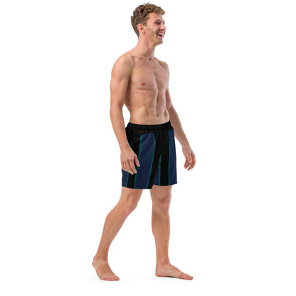 "Midnight Stripes" Swimsuit - Elegant Boardshorts with Teal and Blue Vertical Stripes - Minimal and Sporty Design. - FelinDesign