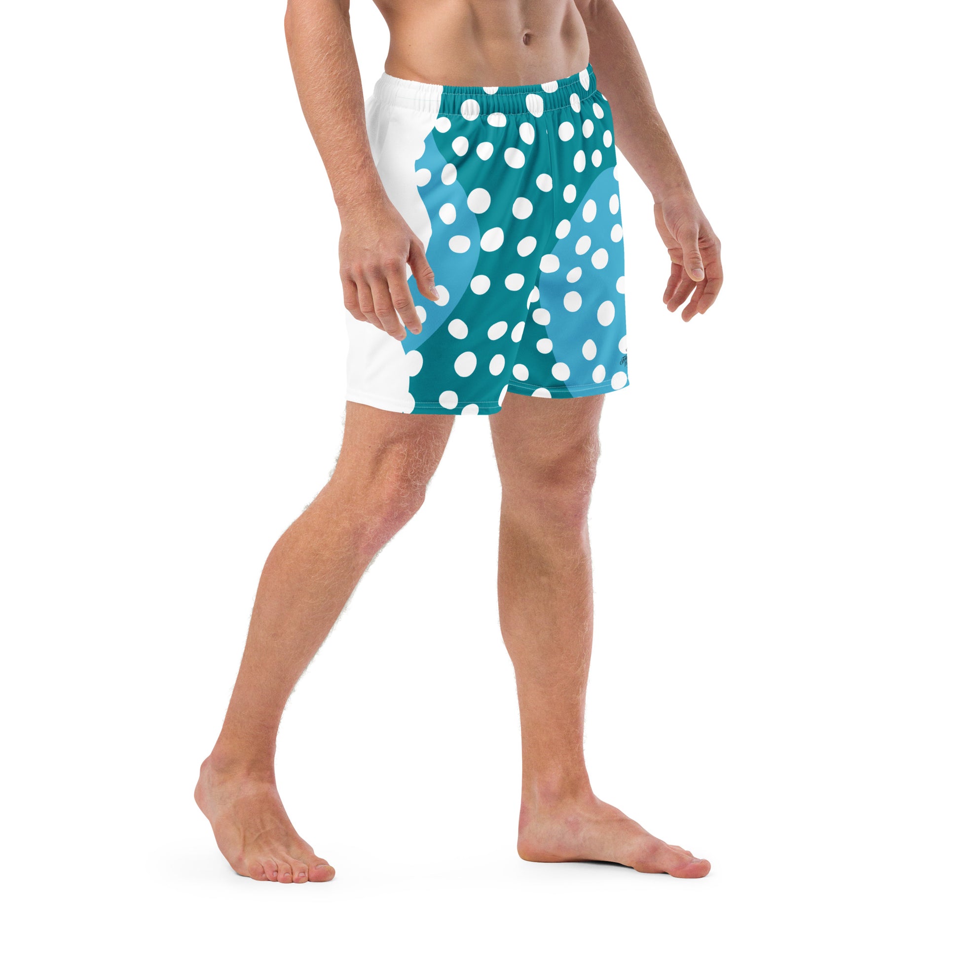 Recycled Swim Trunks "Aqua Dots"Turquoise with white dots FelinDesign - FelinDesign