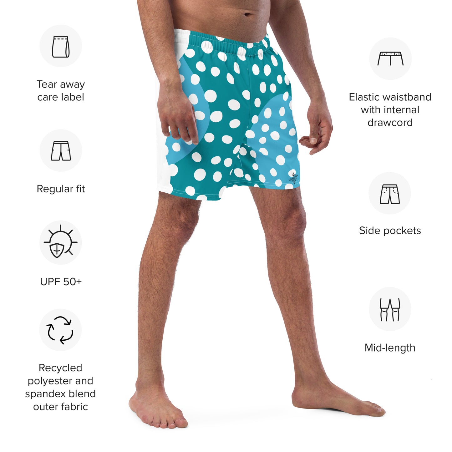 Recycled Swim Trunks "Aqua Dots"Turquoise with white dots FelinDesign - FelinDesign