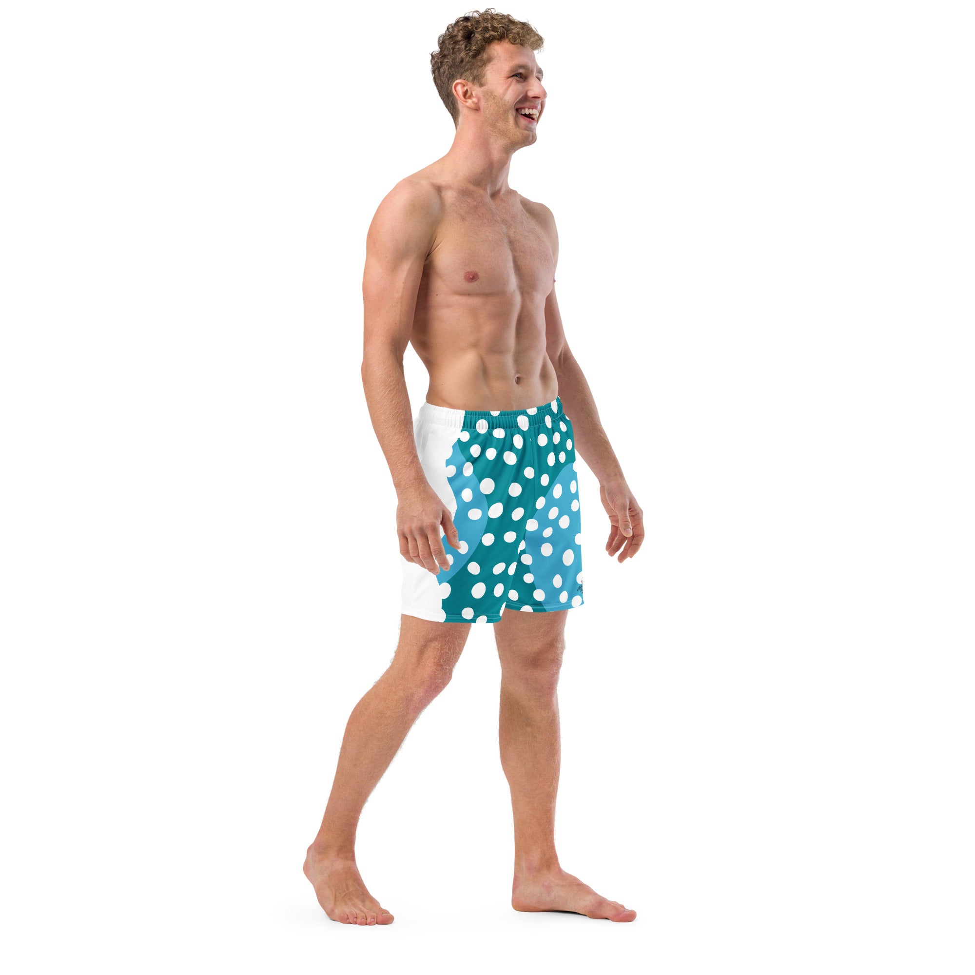 Recycled Swim Trunks "Aqua Dots"Turquoise with white dots FelinDesign - FelinDesign