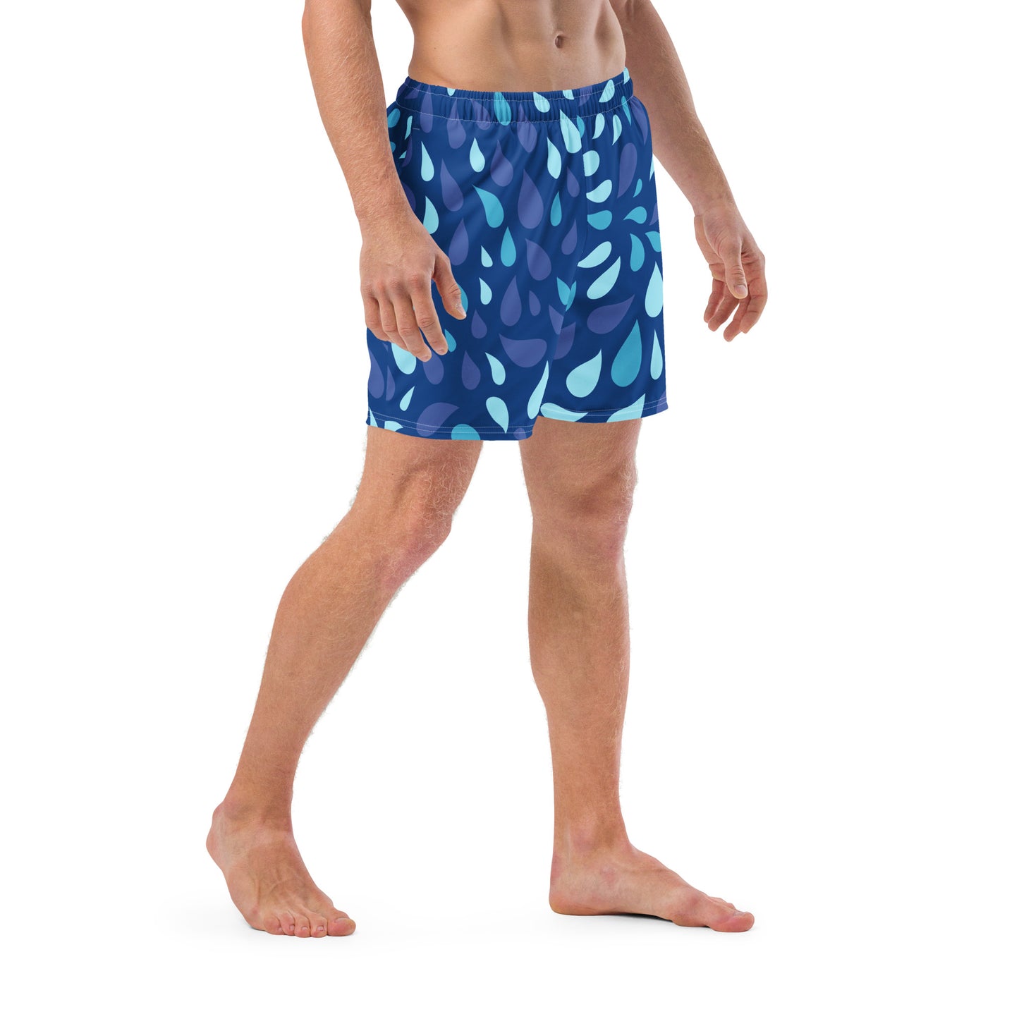 Men's Navy and Cyan "Raindrop" Print Swim Shorts – Tailored Mid-Short Swimsuit with Retro-Modern Graphic Print - FelinDesign