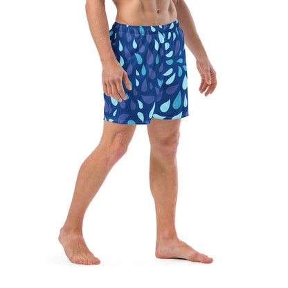 Men's Navy and Cyan "Raindrop" Print Swim Shorts – Tailored Mid-Short Swimsuit with Retro-Modern Graphic Print - FelinDesign