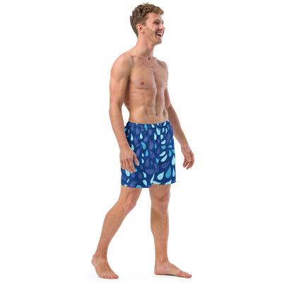 Men's Navy and Cyan "Raindrop" Print Swim Shorts – Tailored Mid-Short Swimsuit with Retro-Modern Graphic Print - FelinDesign