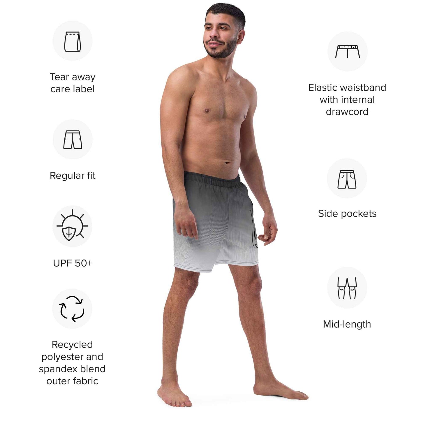 Swim Trunks Gray white FelinDesign