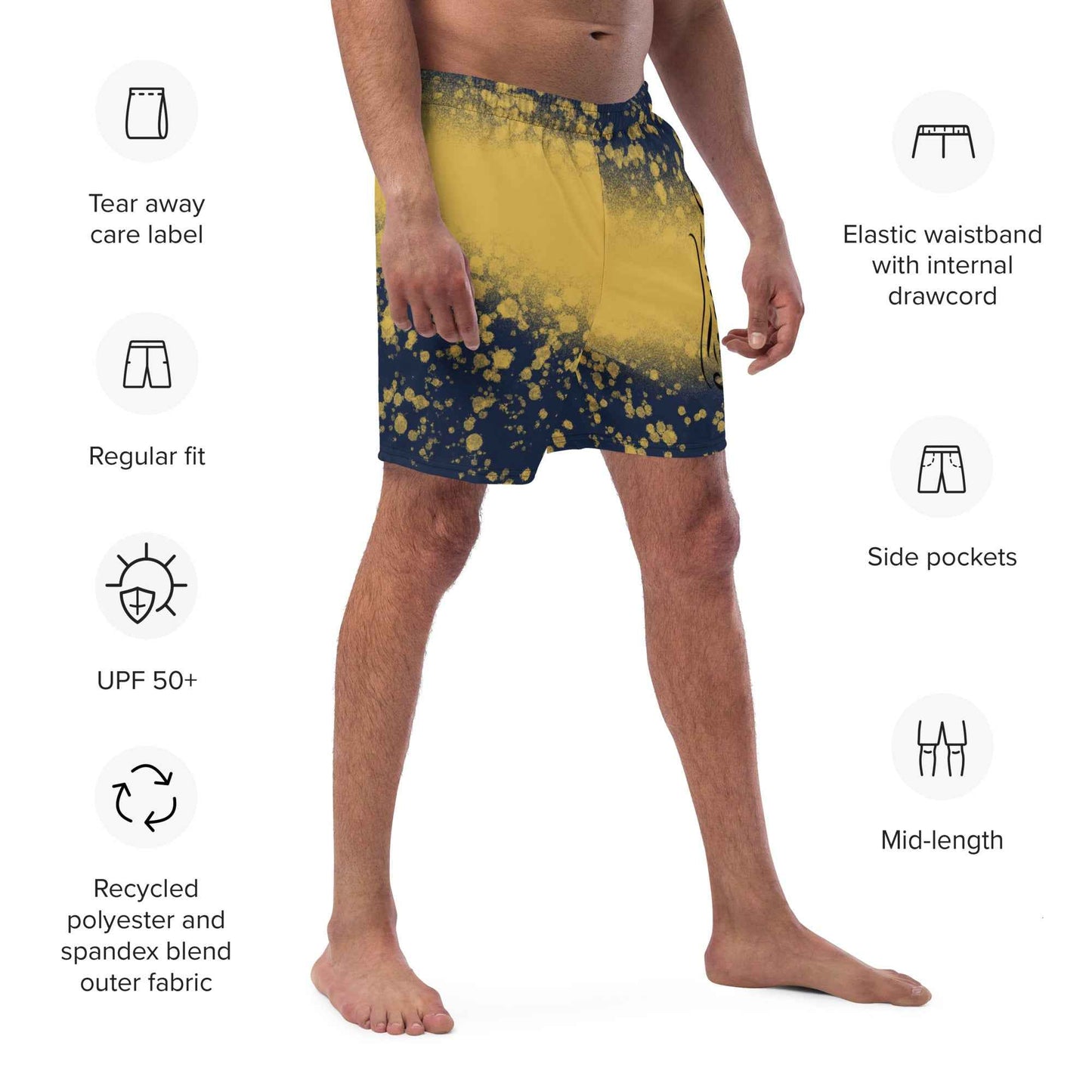 Recycled Swim Trunks Black and yellow FelinDesign