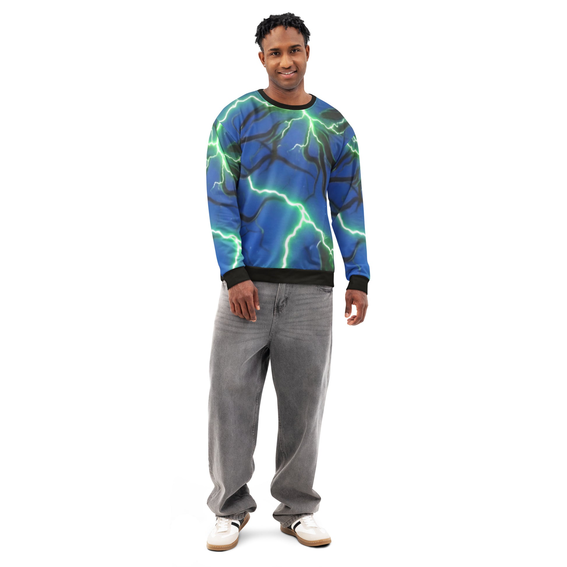 Unisex cotton sweatshirt Blue/Black Lightning - FelinDesign