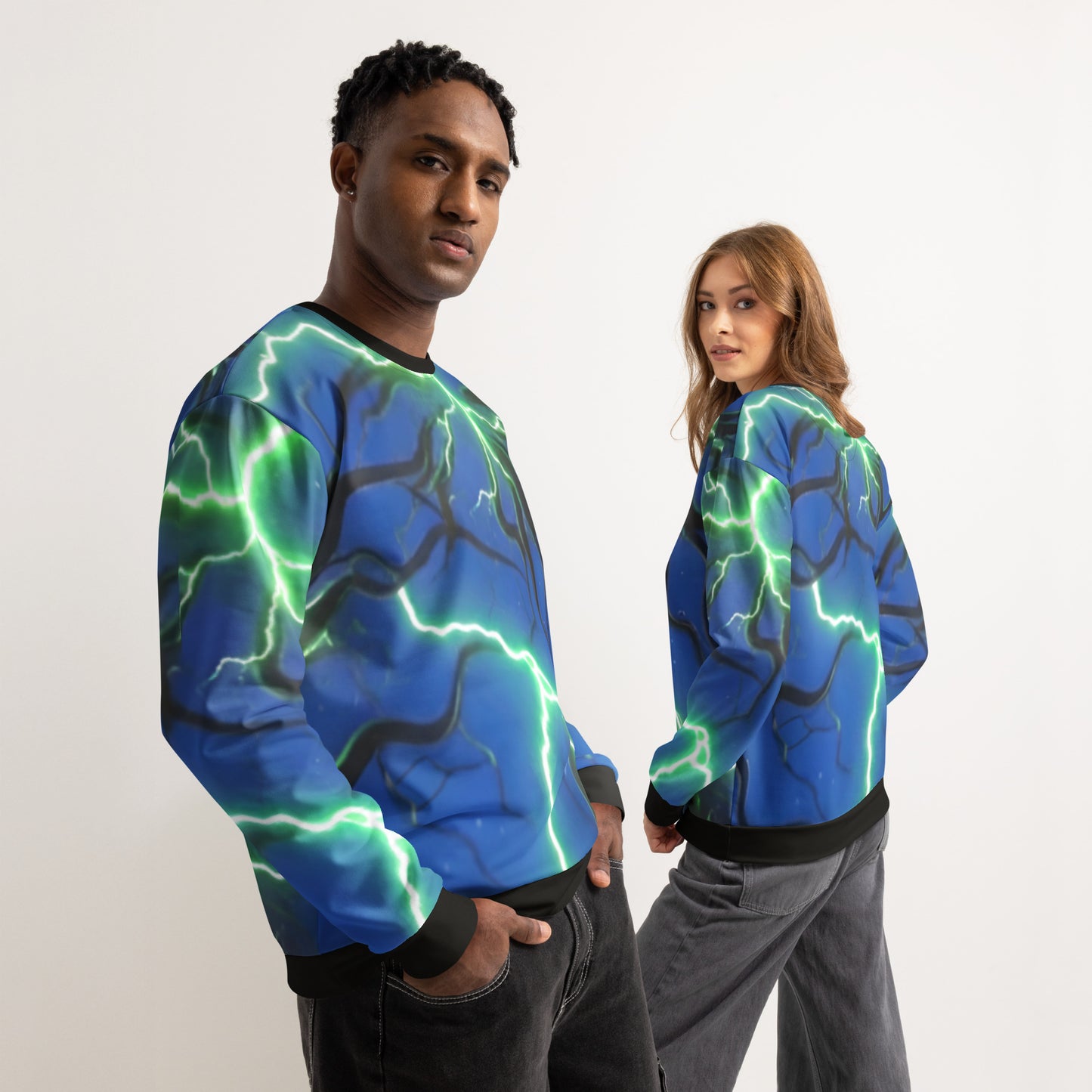 Unisex cotton sweatshirt Blue/Black Lightning - FelinDesign