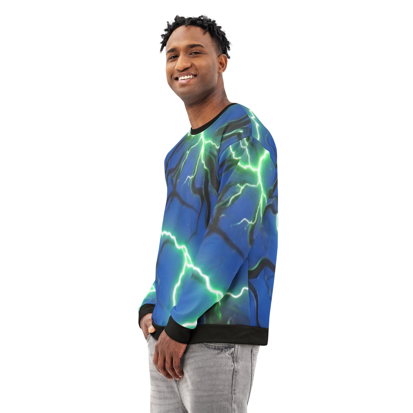 Unisex cotton sweatshirt Blue/Black Lightning - FelinDesign