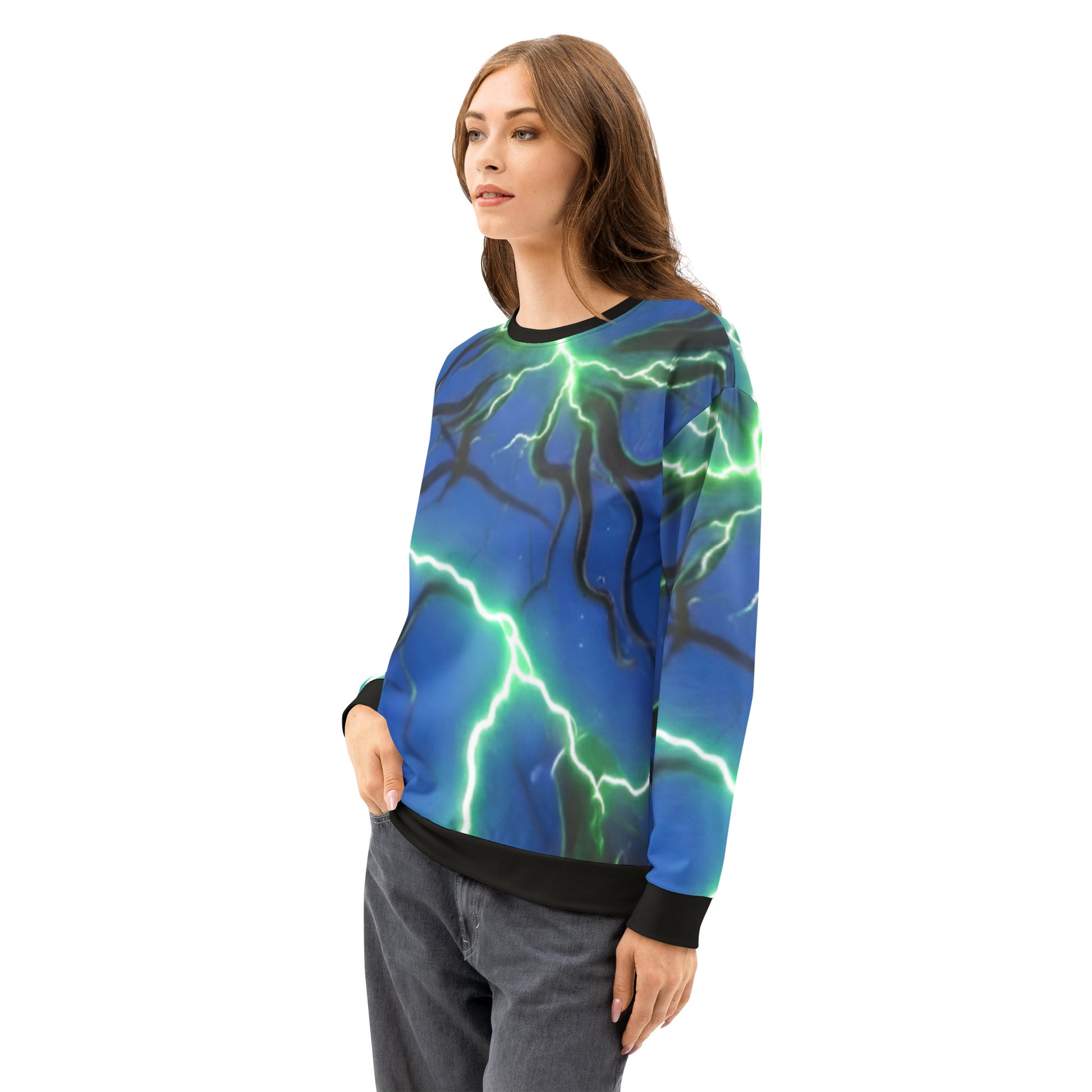 Unisex cotton sweatshirt Blue/Black Lightning - FelinDesign