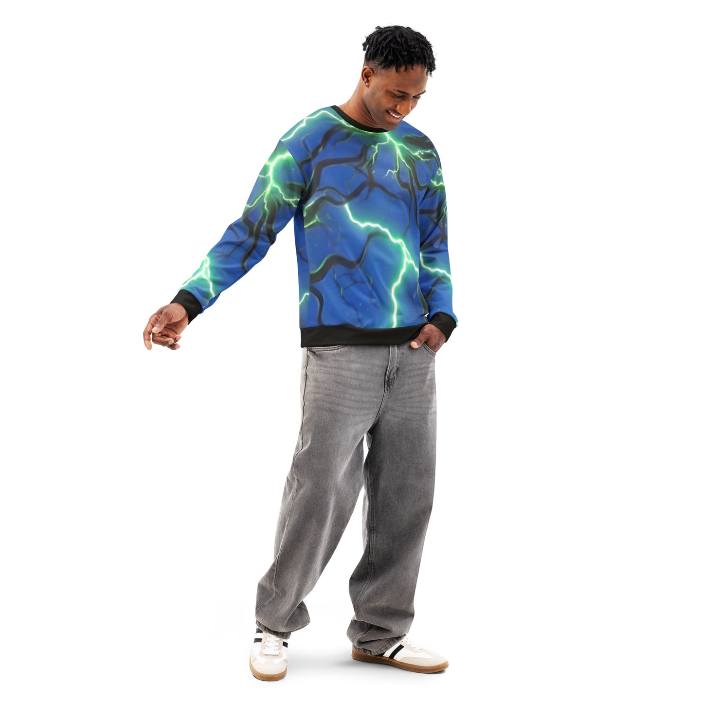 Unisex cotton sweatshirt Blue/Black Lightning - FelinDesign