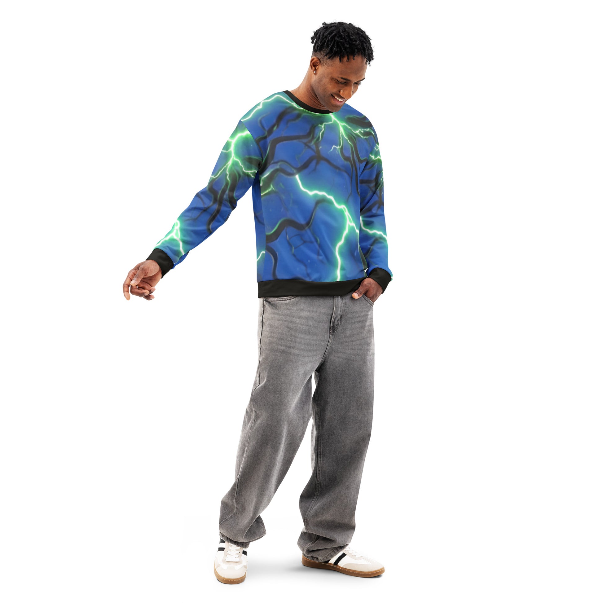 Unisex cotton sweatshirt Blue/Black Lightning - FelinDesign