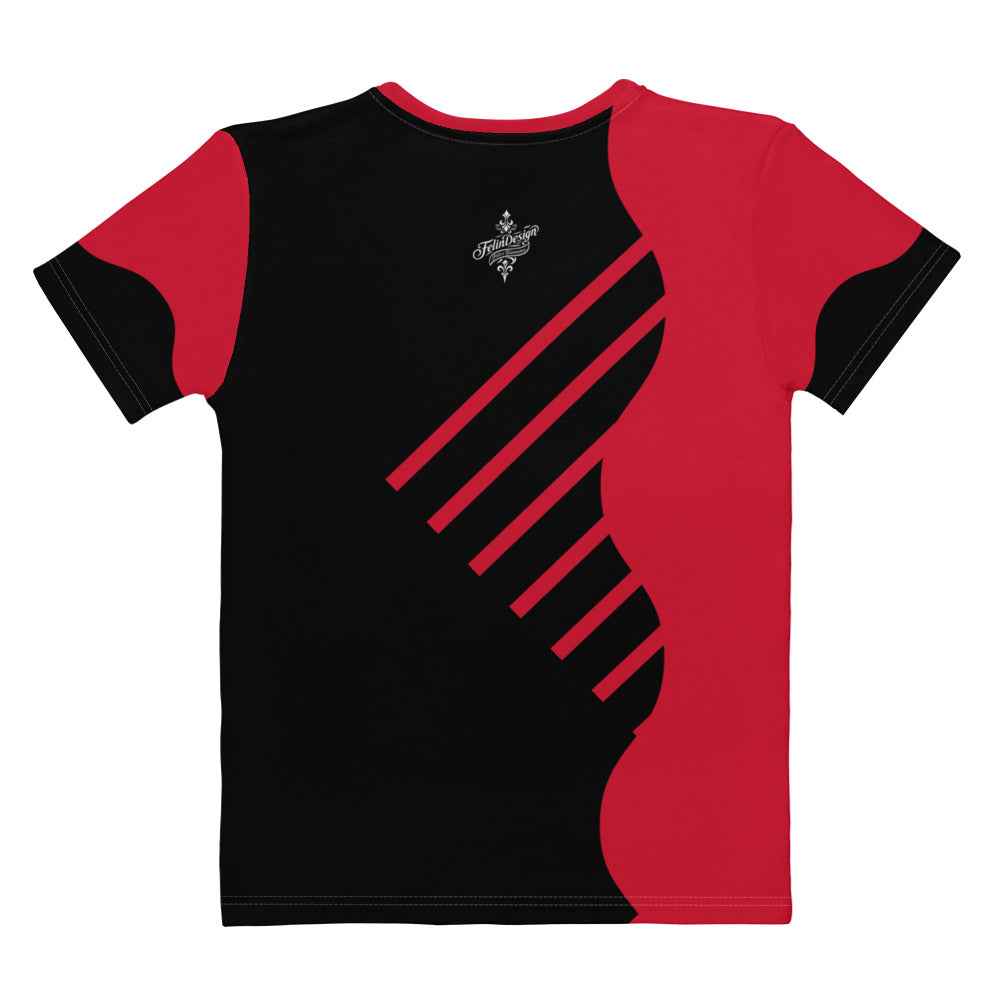 Women's Cotton Crew Neck T-Shirt - Premium Stretch Short Sleeve Tee Red FelinDesign