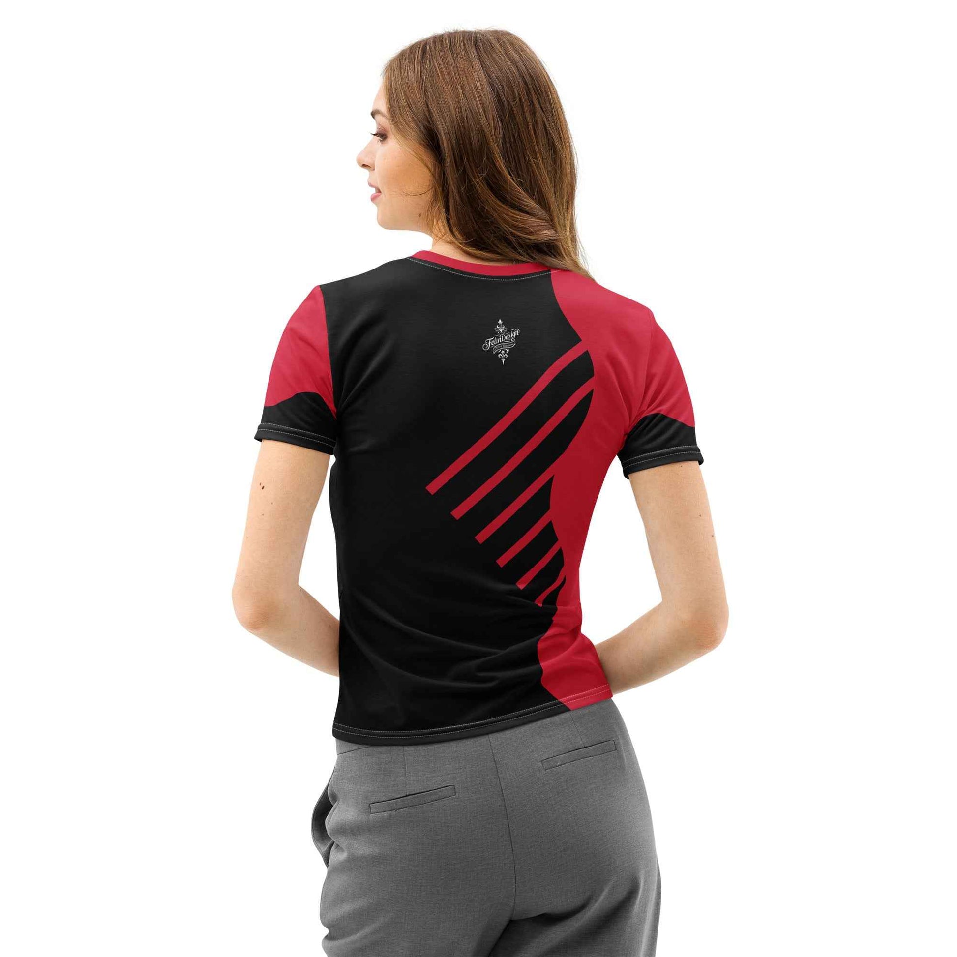 Women's Cotton Crew Neck T-Shirt - Premium Stretch Short Sleeve Tee Red FelinDesign