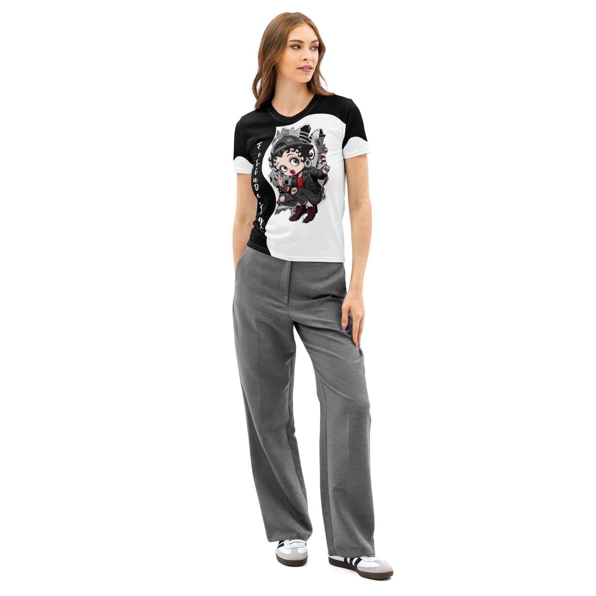 Women's Cotton Crew Neck T-Shirt - Premium Stretch Short Sleeve Tee FelinDesign