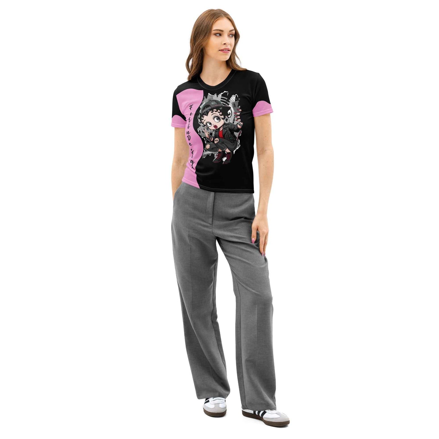 Neck T-Shirt - Premium Stretch Short Sleeve Tee Rose FelinDesign