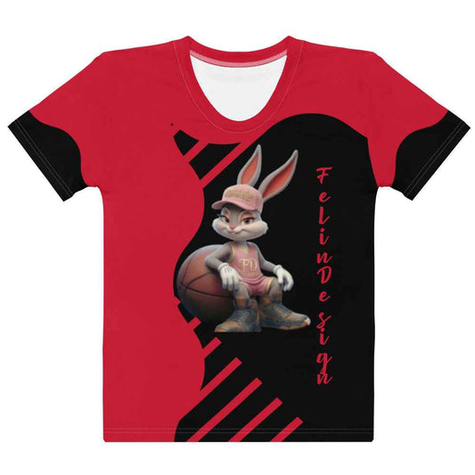 Women's Cotton Crew Neck T-Shirt - Premium Stretch Short Sleeve Tee Red FelinDesign