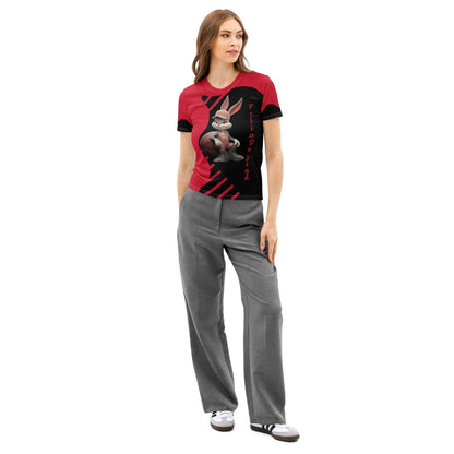 Women's Cotton Crew Neck T-Shirt - Premium Stretch Short Sleeve Tee Red FelinDesign