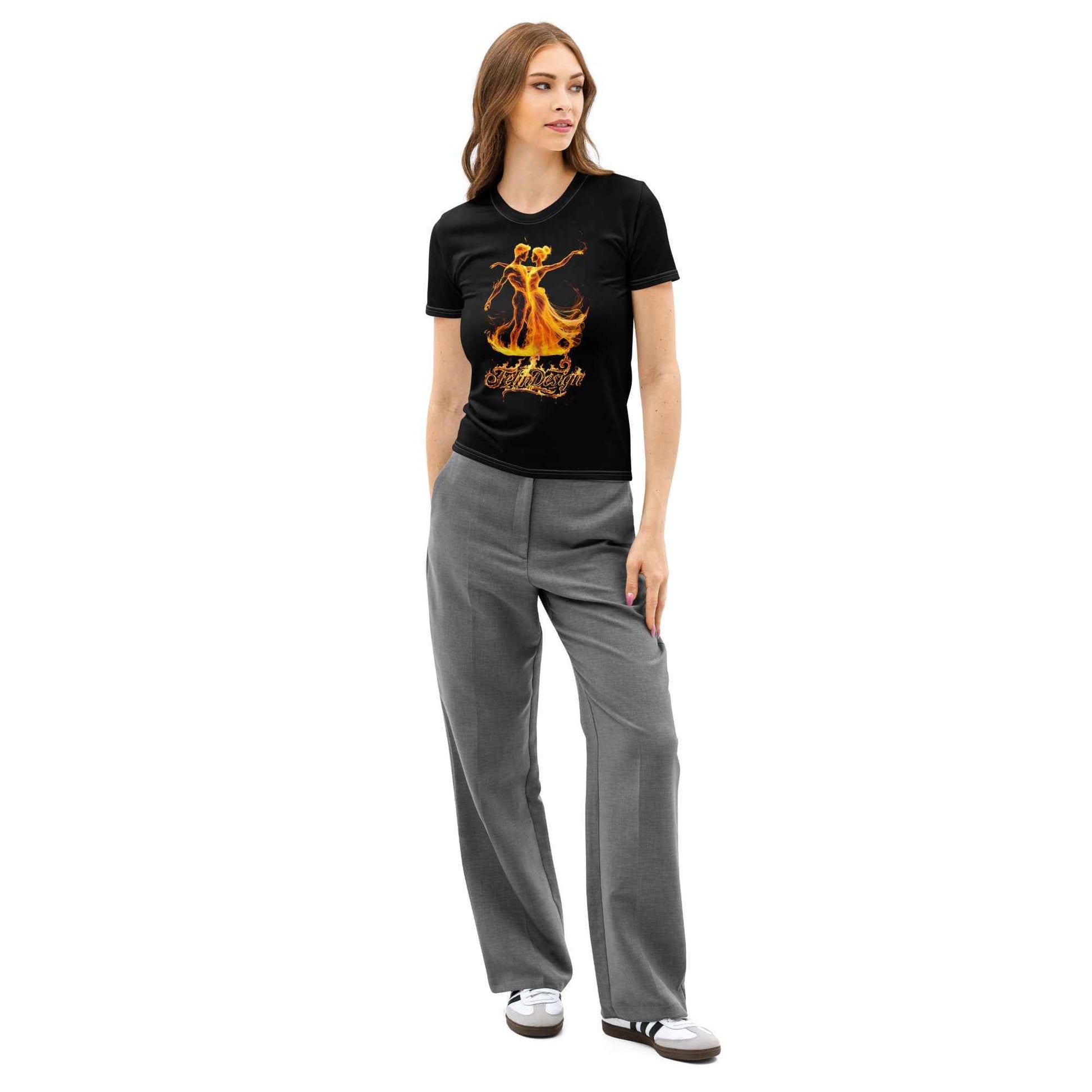 Women’s cotton crew neck t-shirt Fire Dance FelinDesign