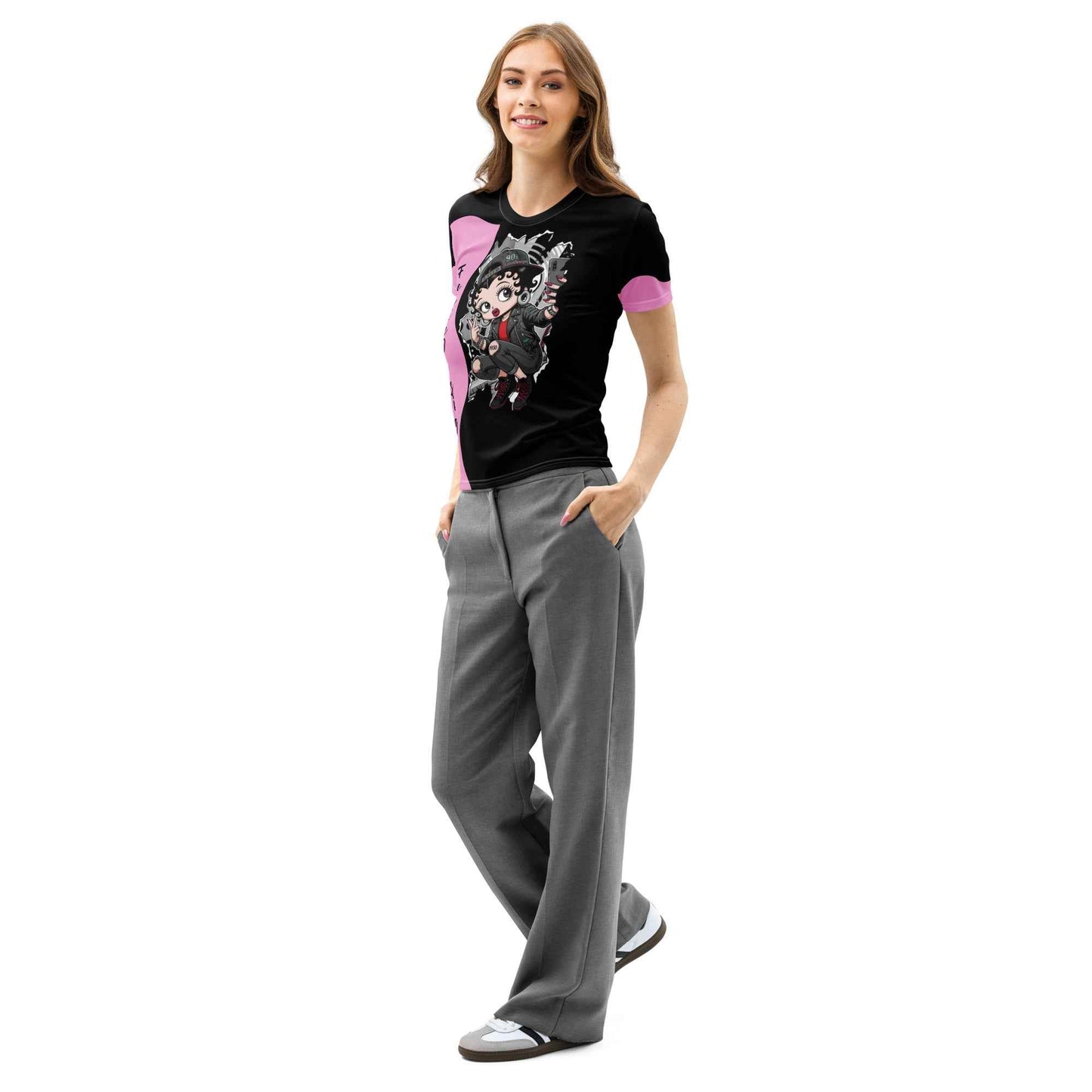 Neck T-Shirt - Premium Stretch Short Sleeve Tee Rose FelinDesign