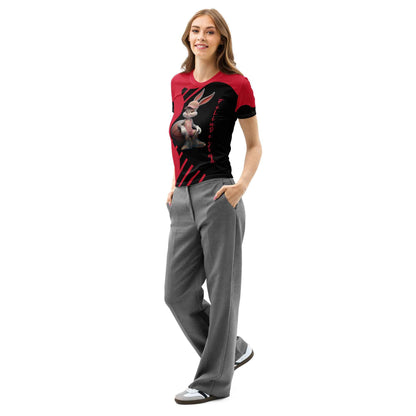 Women's Cotton Crew Neck T-Shirt - Premium Stretch Short Sleeve Tee Red FelinDesign