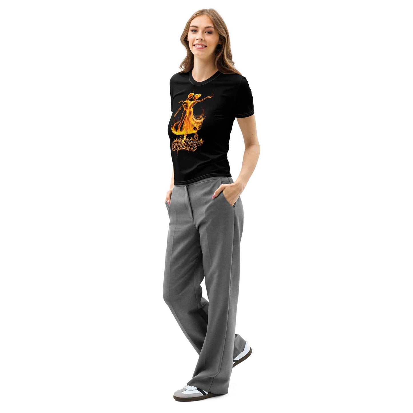 Women’s cotton crew neck t-shirt Fire Dance FelinDesign