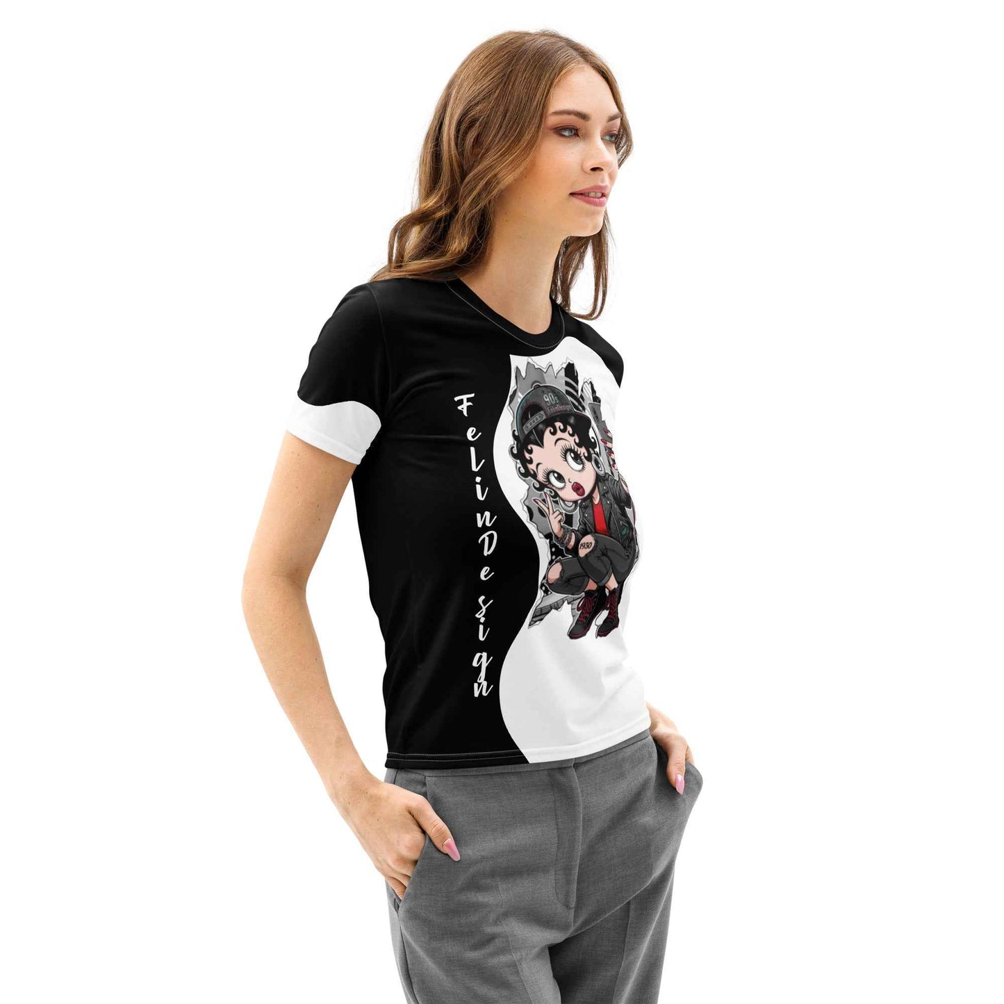 Women's Cotton Crew Neck T-Shirt - Premium Stretch Short Sleeve Tee FelinDesign