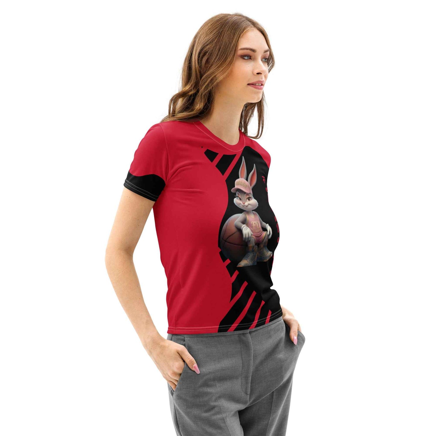 Women's Cotton Crew Neck T-Shirt - Premium Stretch Short Sleeve Tee Red FelinDesign