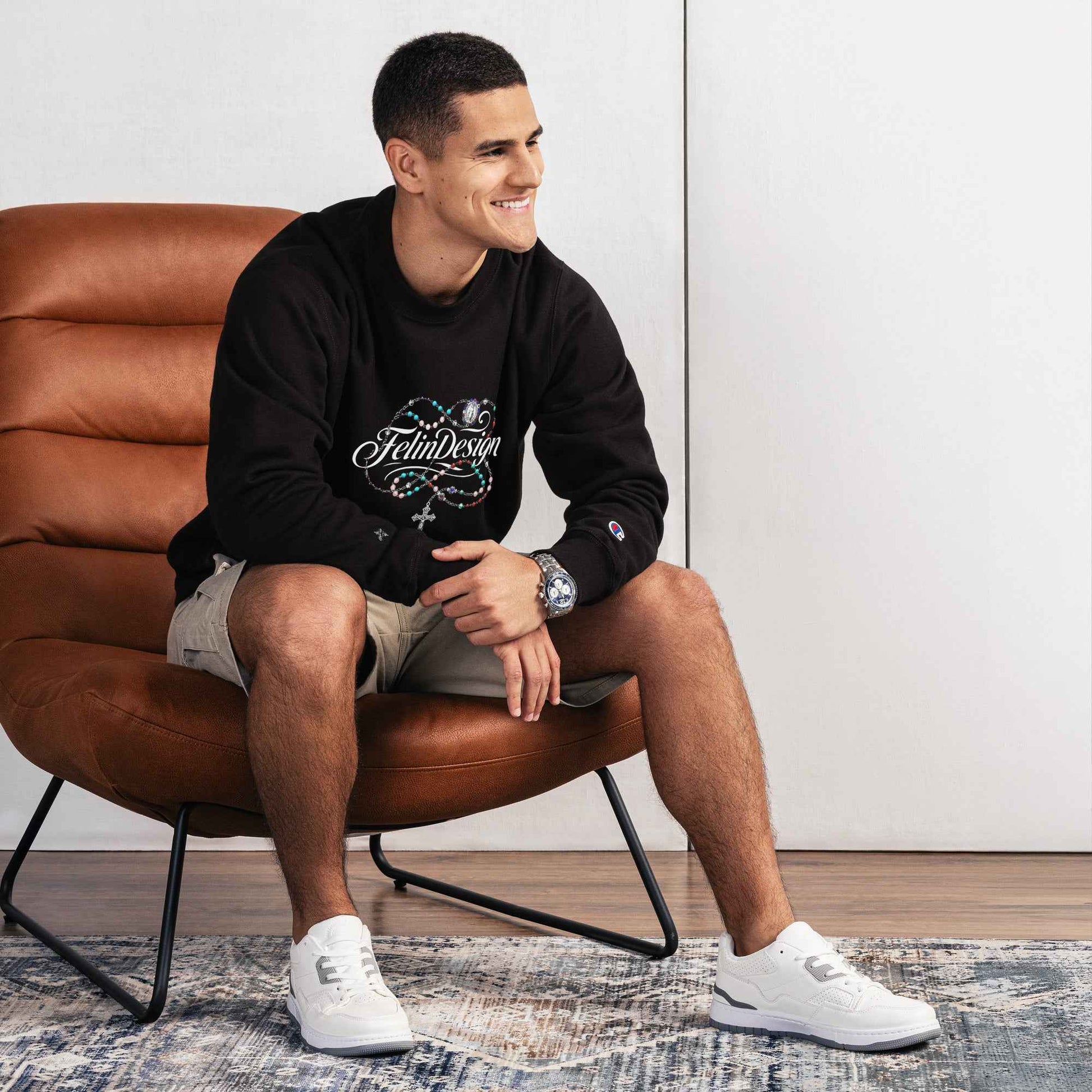 Champion Sweatshirt FelinDesign Colored Rosary Men's Cotton Crew Neck