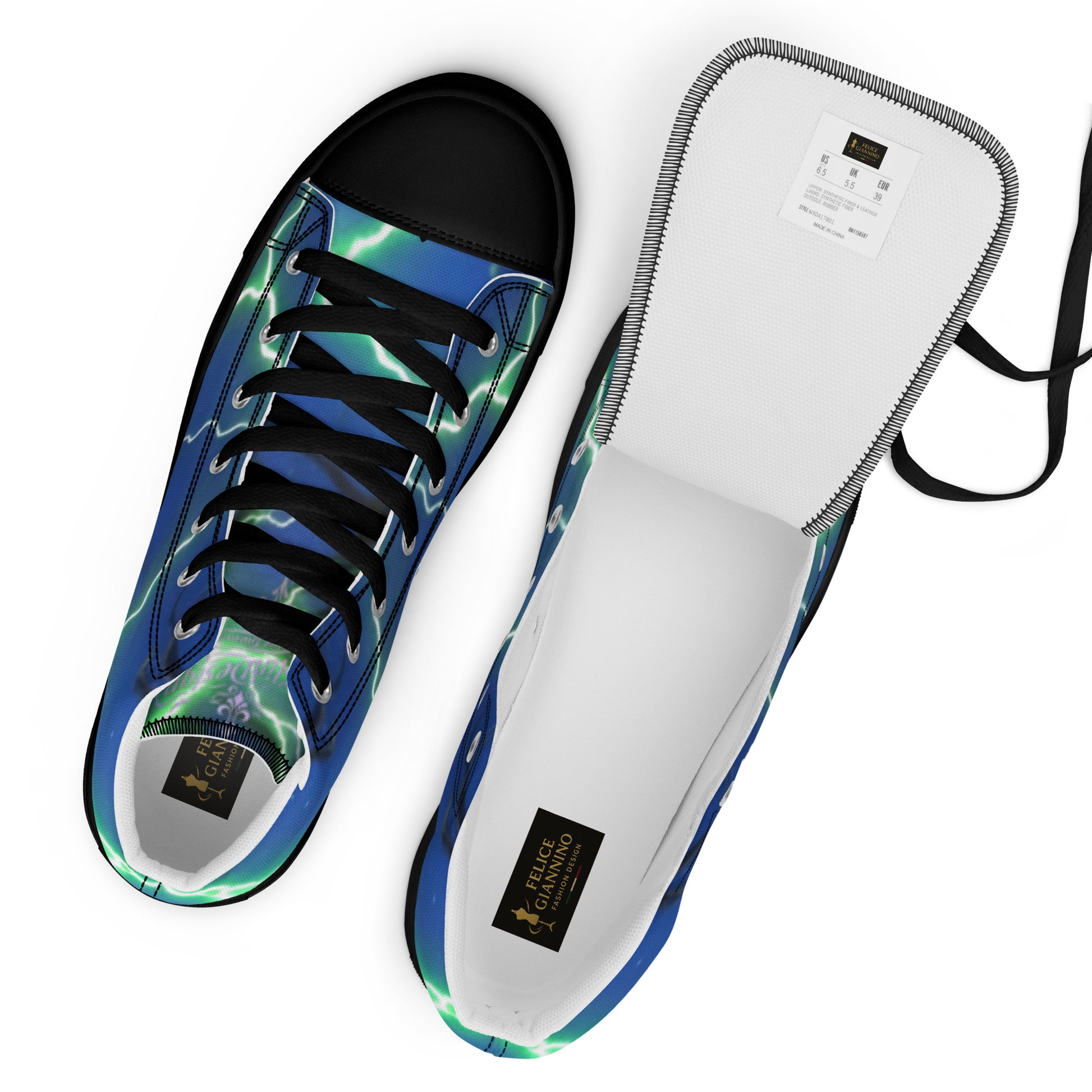 FelinDesign High-Top Sneakers - Blue Lightning Design Men's High-Top Shoes - FelinDesign
