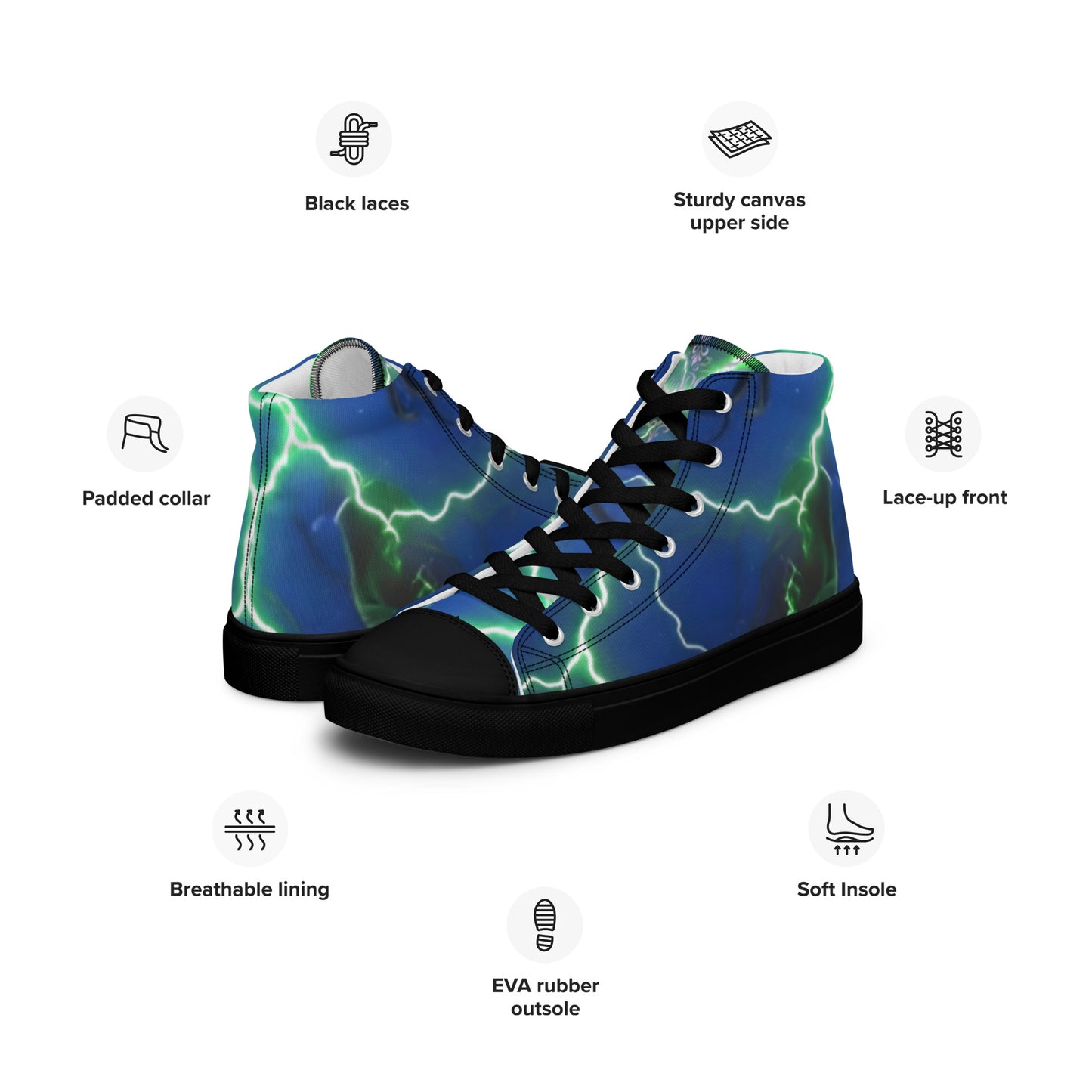 FelinDesign High-Top Sneakers - Blue Lightning Design Men's High-Top Shoes - FelinDesign