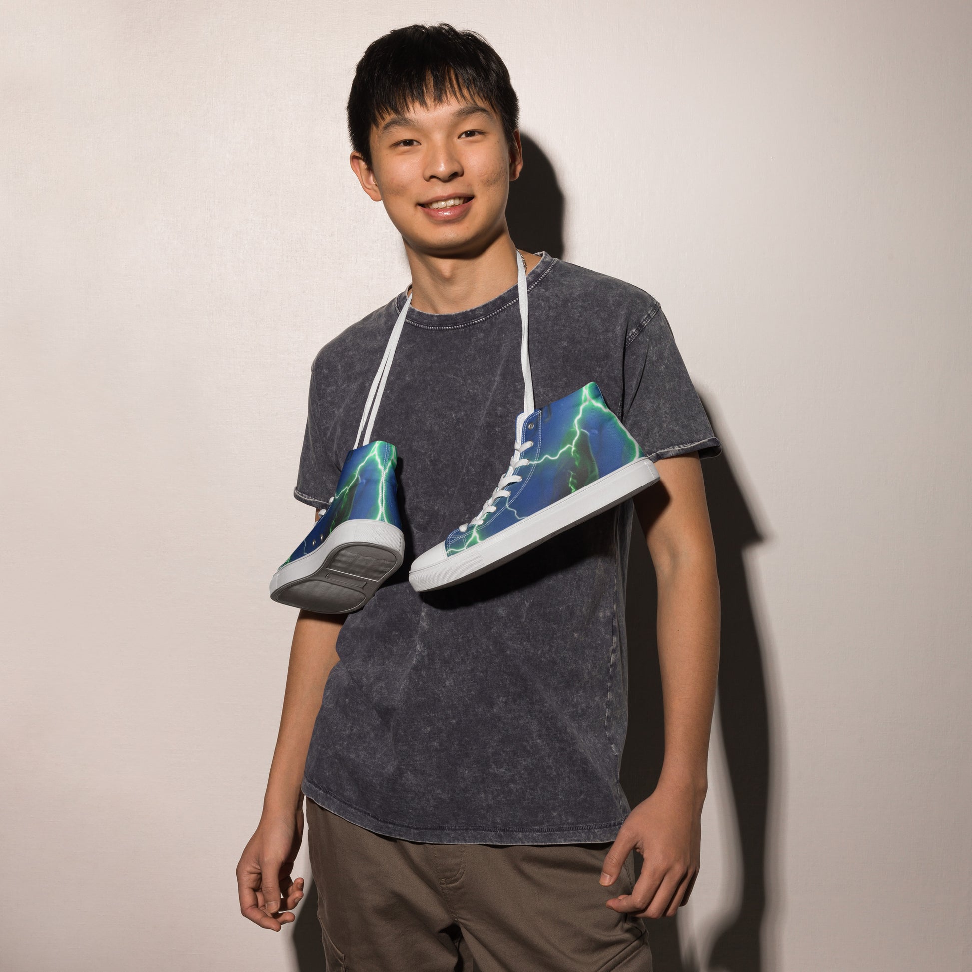 FelinDesign High-Top Sneakers - Blue Lightning Design Men's High-Top Shoes - FelinDesign