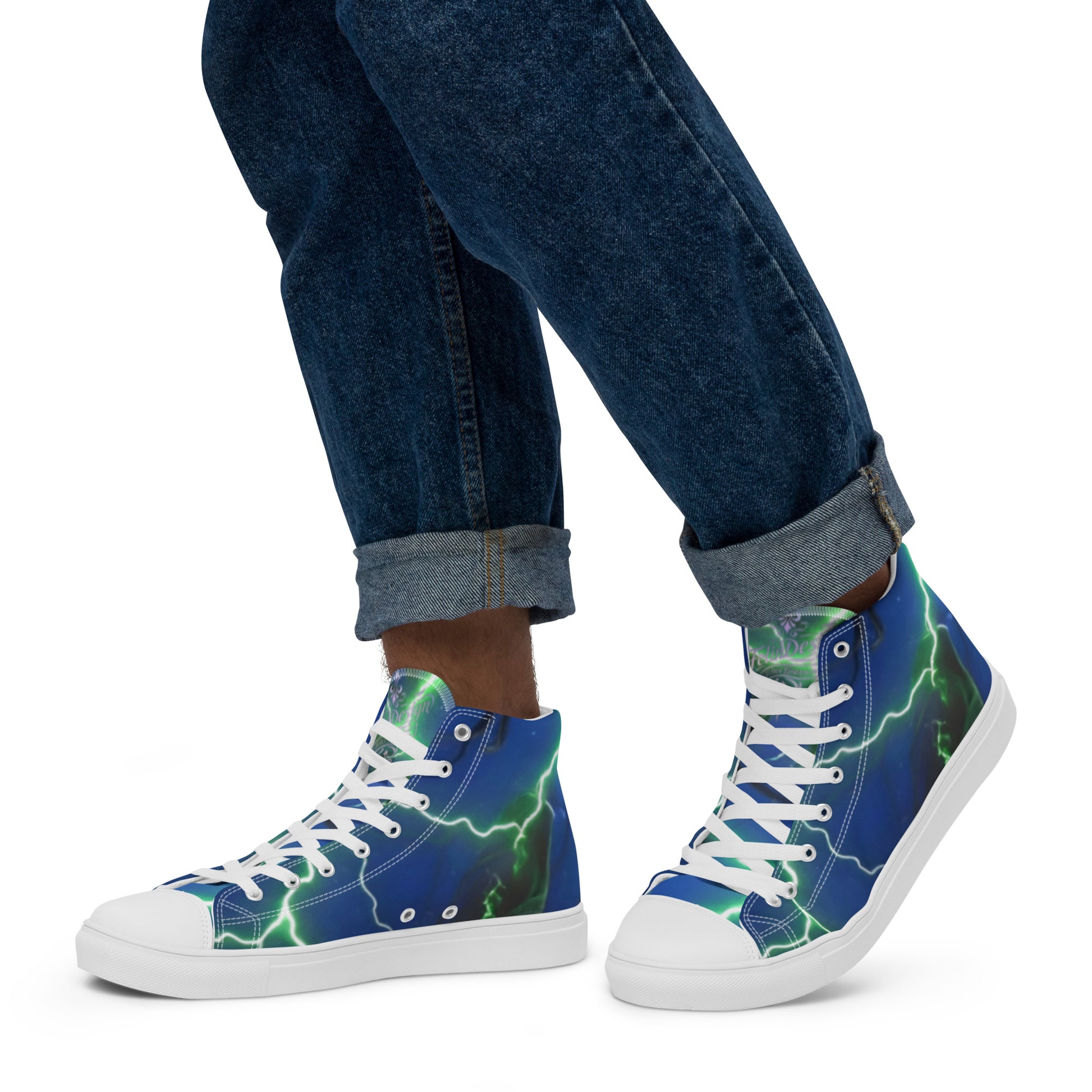 FelinDesign High-Top Sneakers - Blue Lightning Design Men's High-Top Shoes - FelinDesign