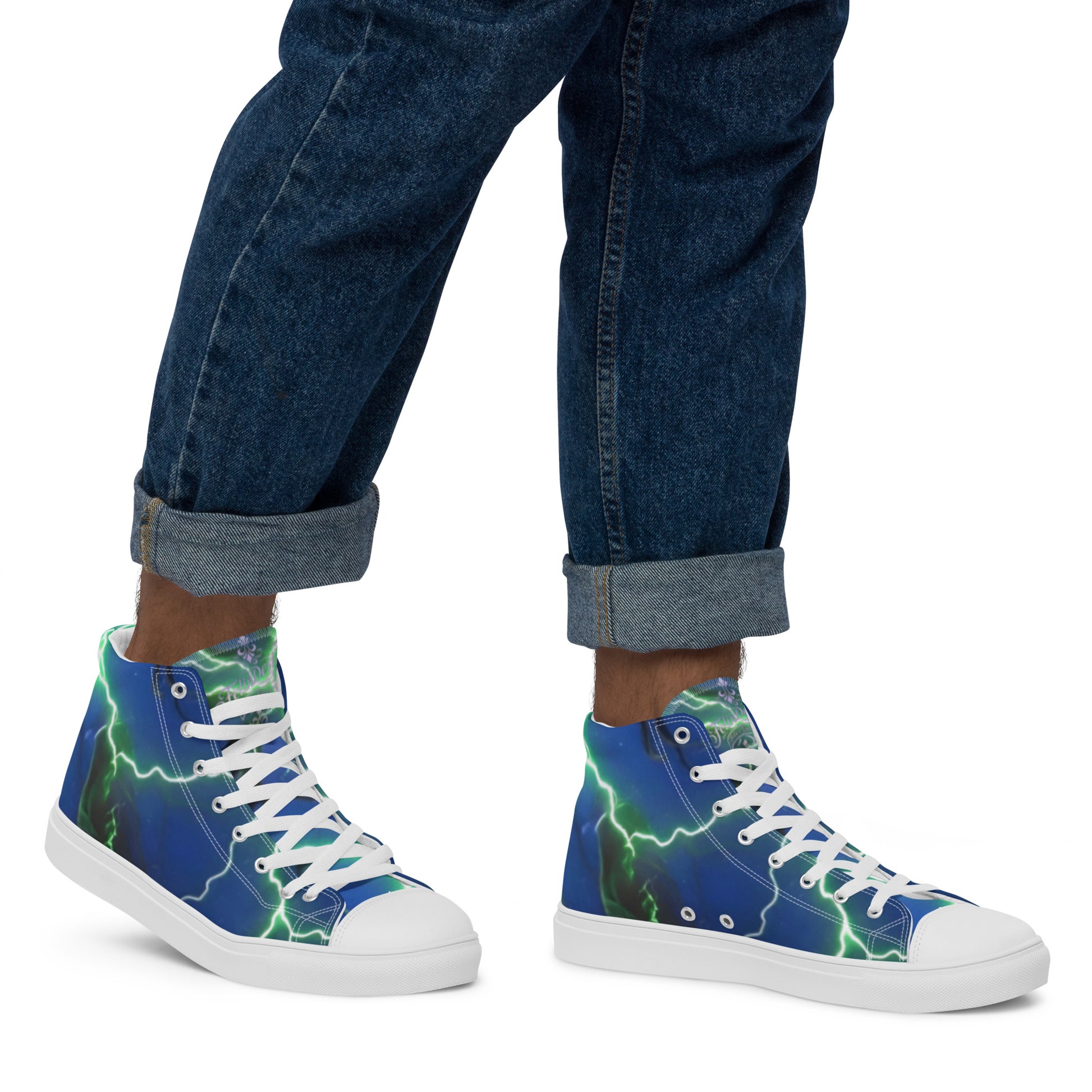 FelinDesign High-Top Sneakers - Blue Lightning Design Men's High-Top Shoes - FelinDesign