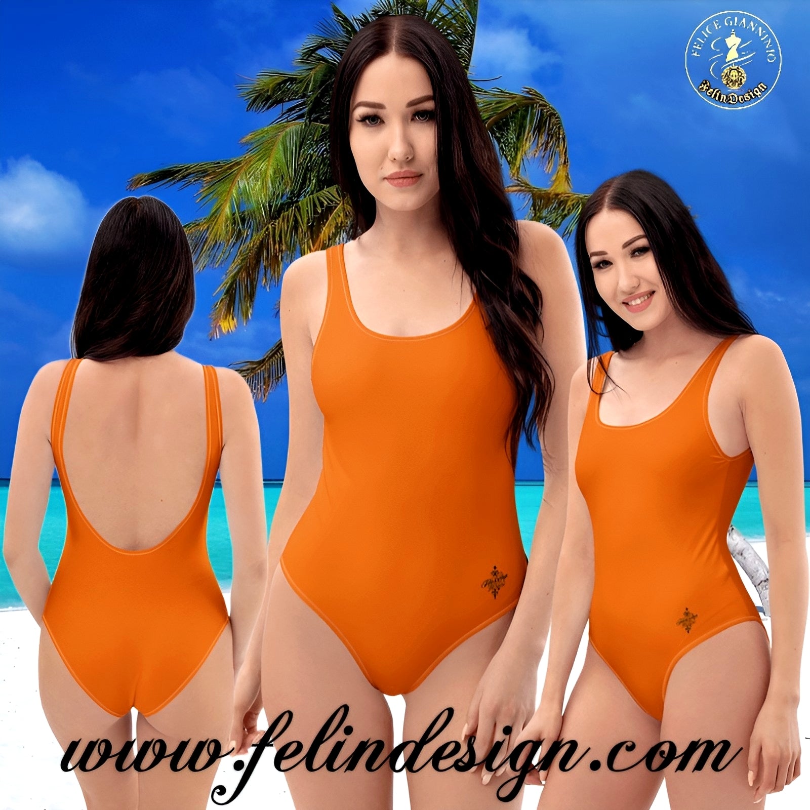Burnt orange Minimalist Chic One-Piece Swimwear | Solid Color Collection | 2026 Summer Essentials felindesign - FelinDesign
