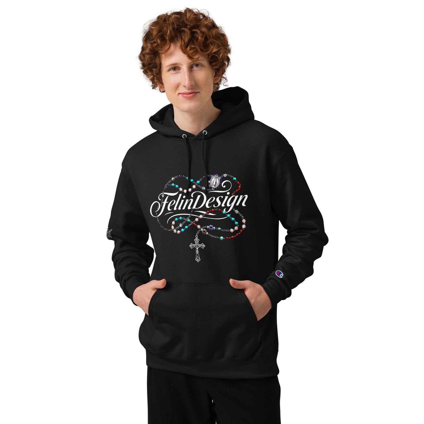 Unisex Champion hoodie FelinDesign Colored Rosary Men's Cotton Crew Neck