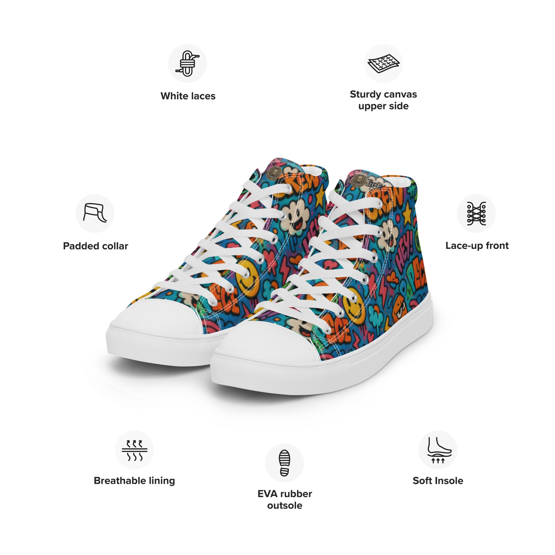 Peace 648 Women's High-Top Sneakers | Comfortable Summer Canvas Shoes | Casual & Unique Style for Summer - FelinDesign